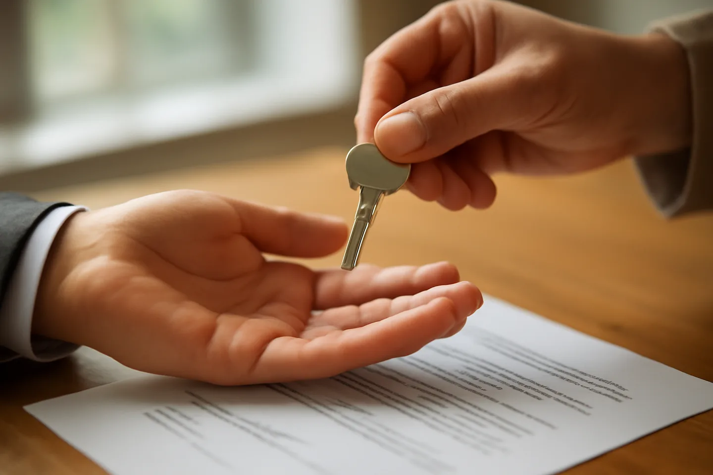Exchanging keys over a signed property deed at closing