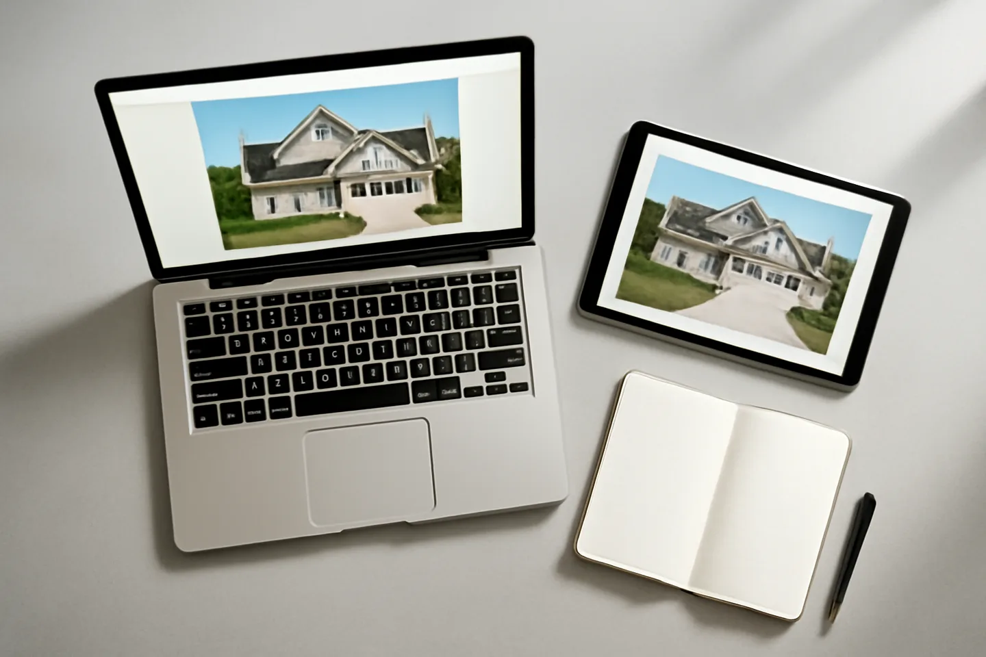 Laptop and tablet showing online property listing website