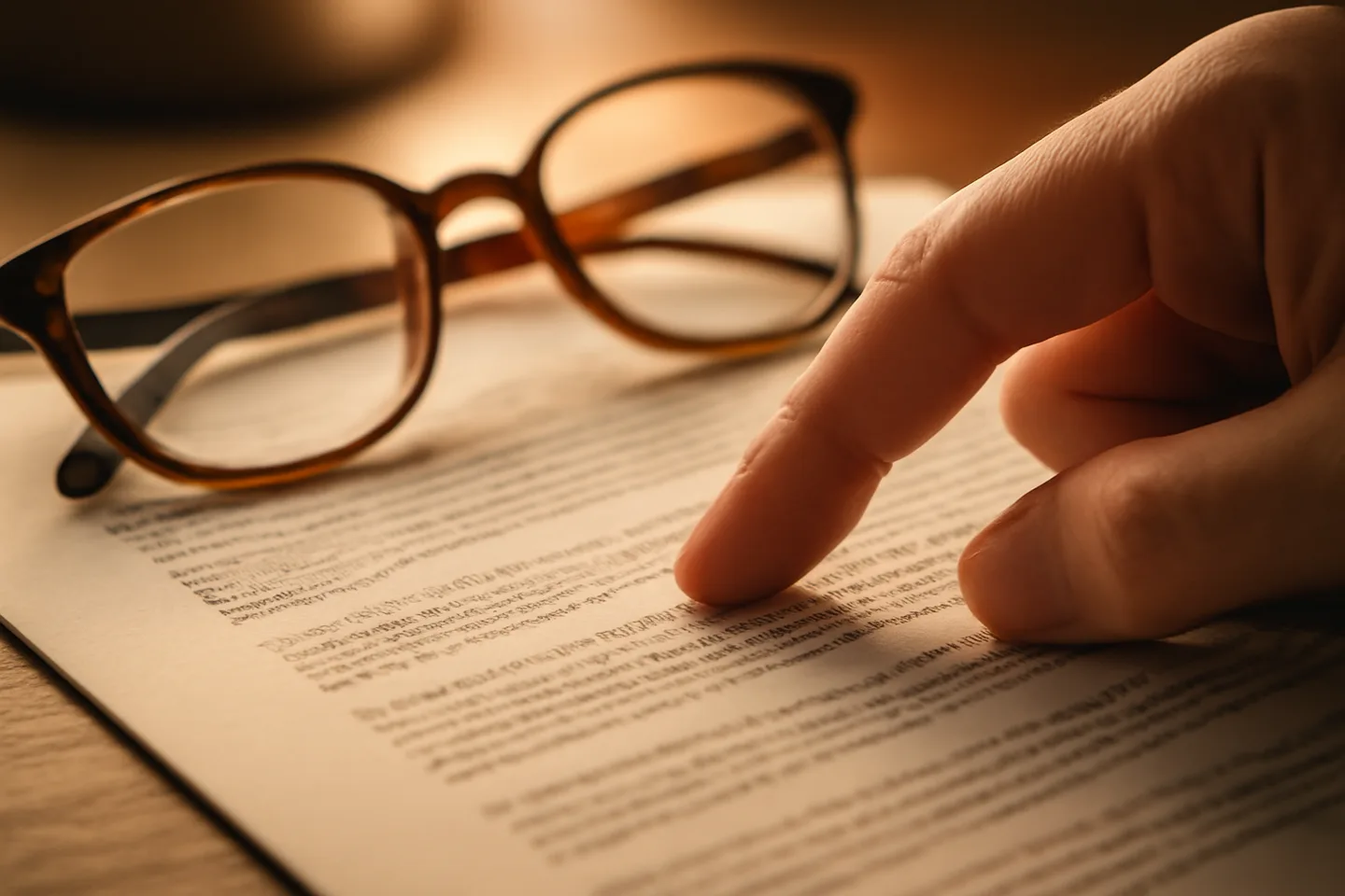 Hand pointing to a clause on a real estate contract