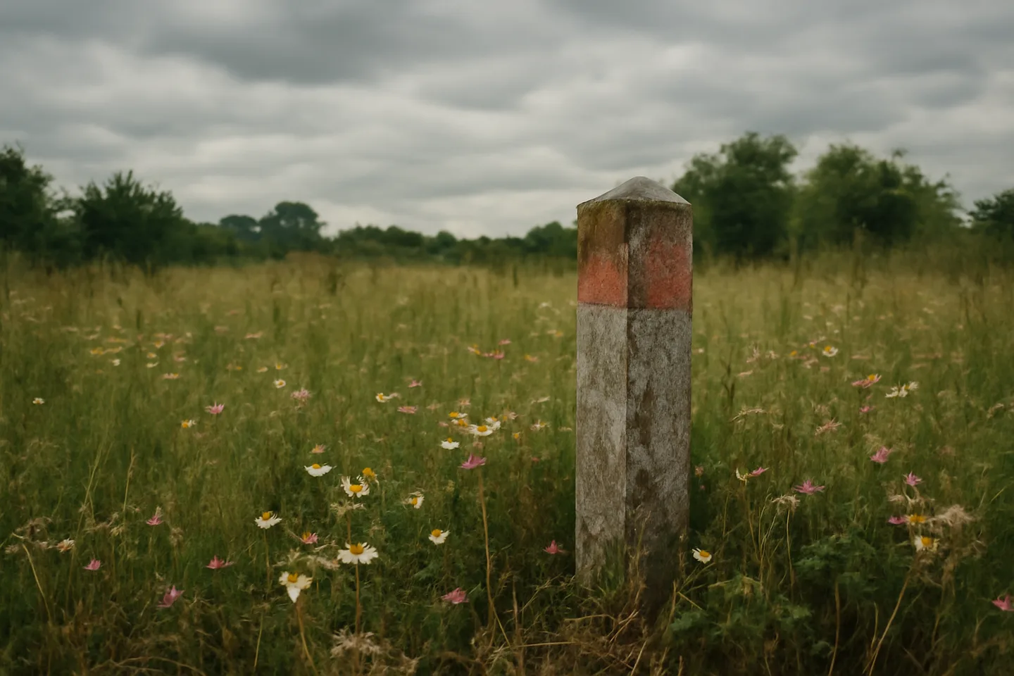 Overgrown inherited land parcel with boundary marker