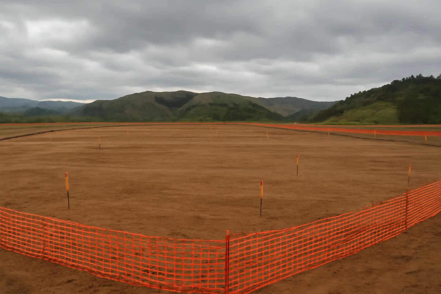 Graded construction lot with utility stakes